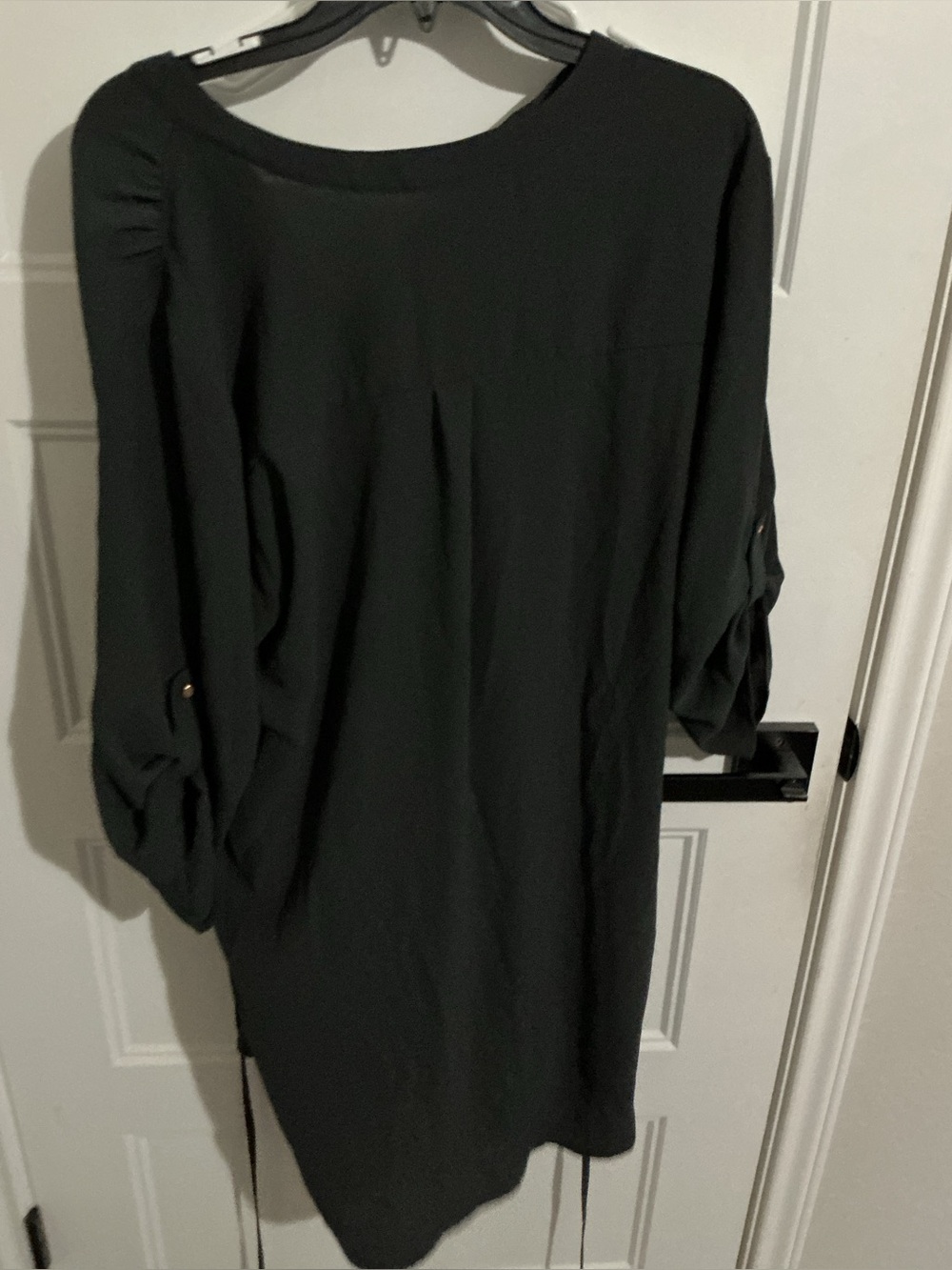 meraki Black Long-Sleeve Shift Dress with Roll-Tab Sleeves